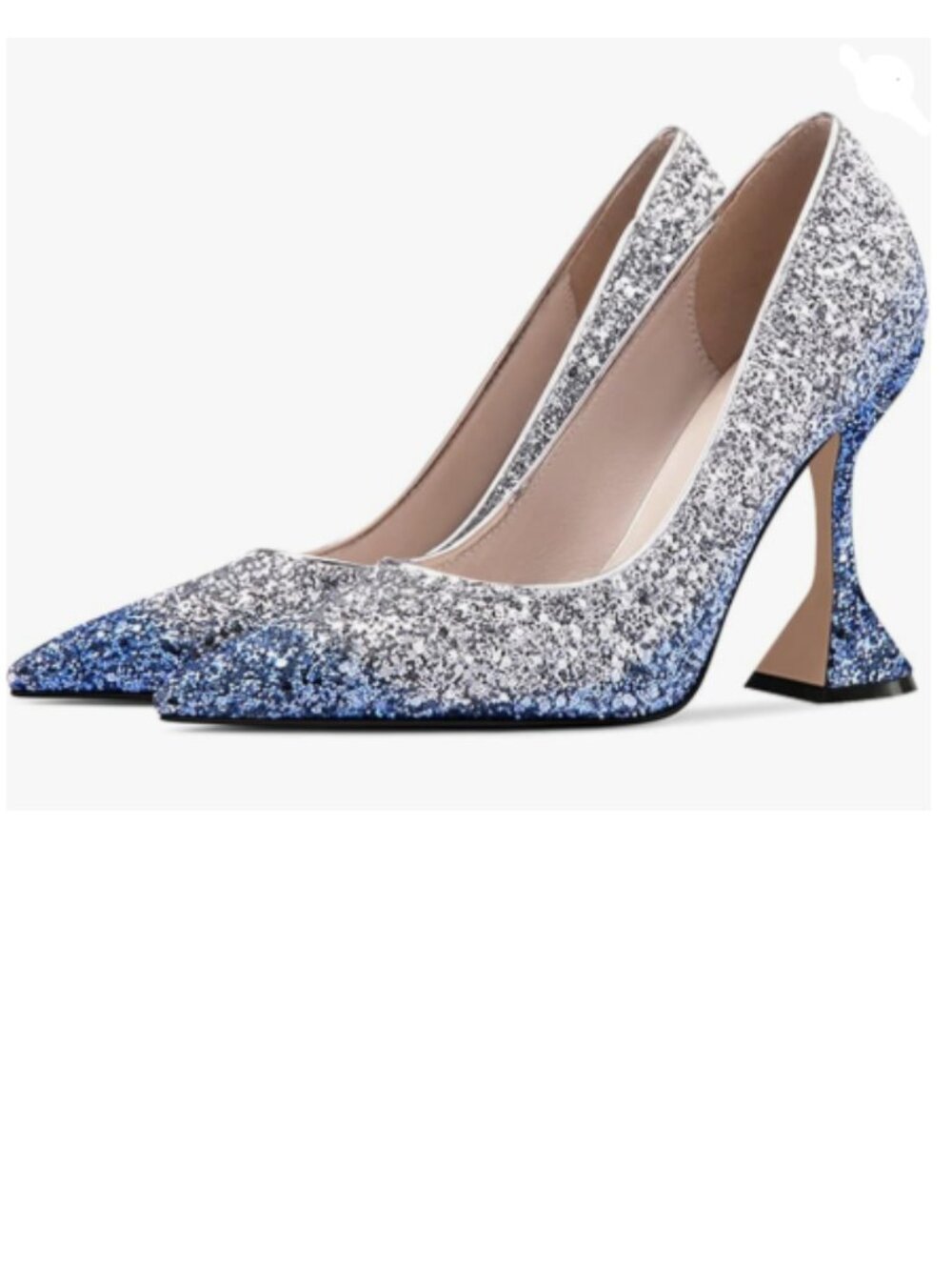YDN Silver Blue Pointed Toe Slip on Pumps Special High Heel Shoe for Party Lady